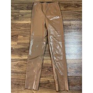 Zara High Rise Faux Leather Leggings Womens Size XS Brown Zip Side Polyester
